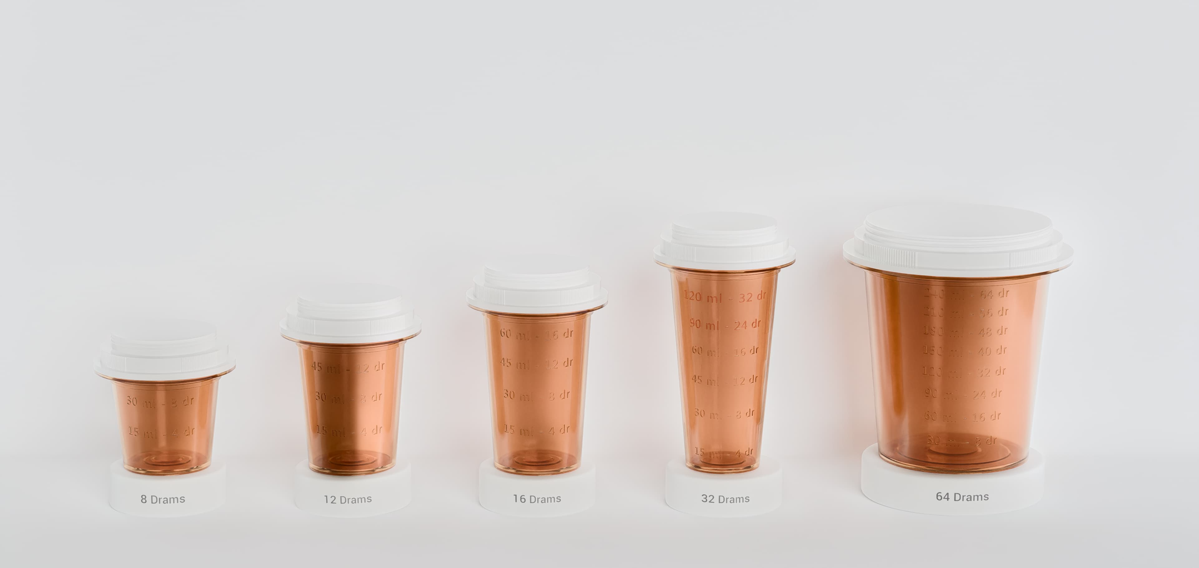 DosePacker medication vials in 8 and 12 drams