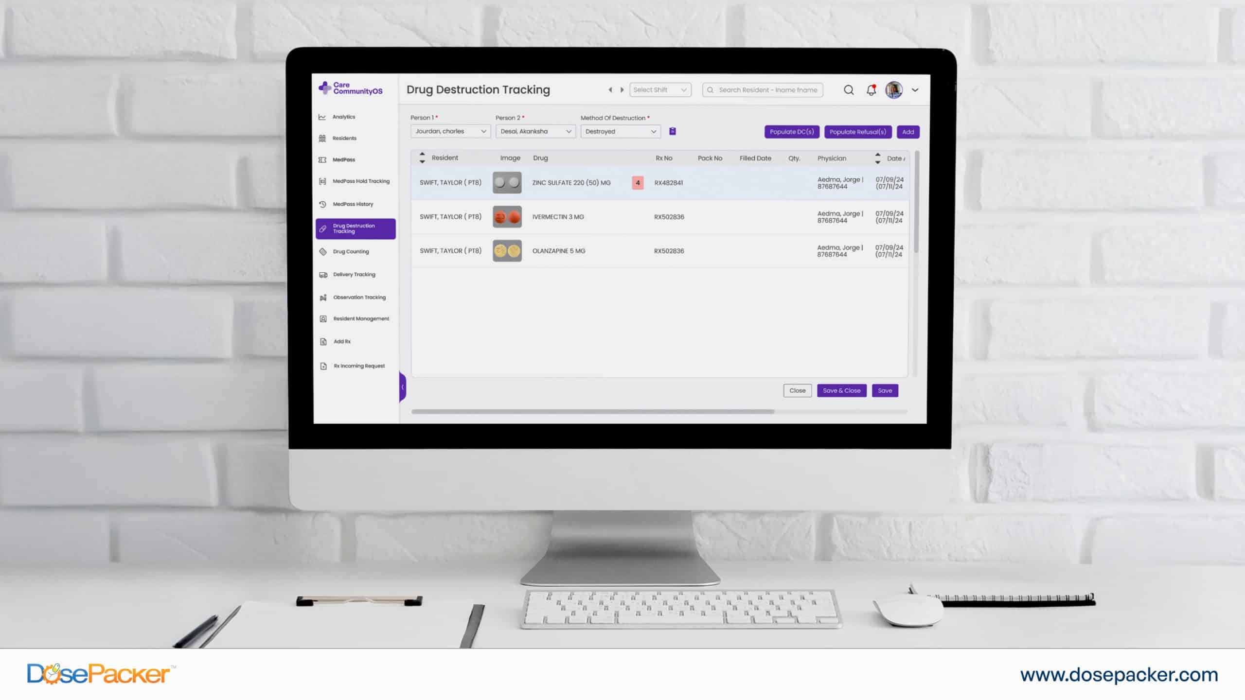 Medication destruction workflow