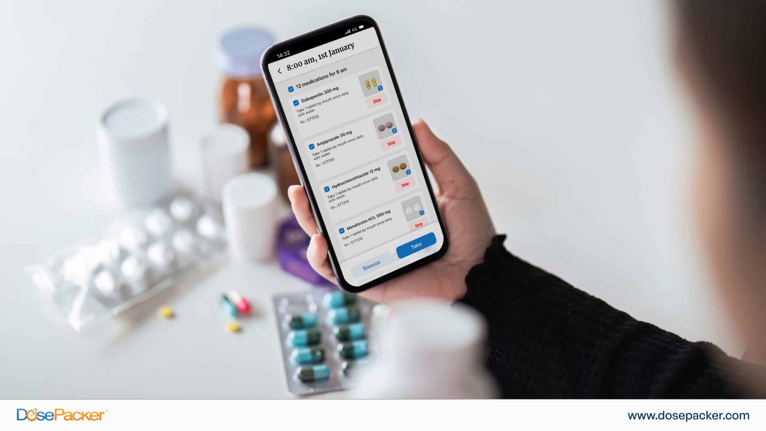 MyDoses App showing a snooze option for med reminders
