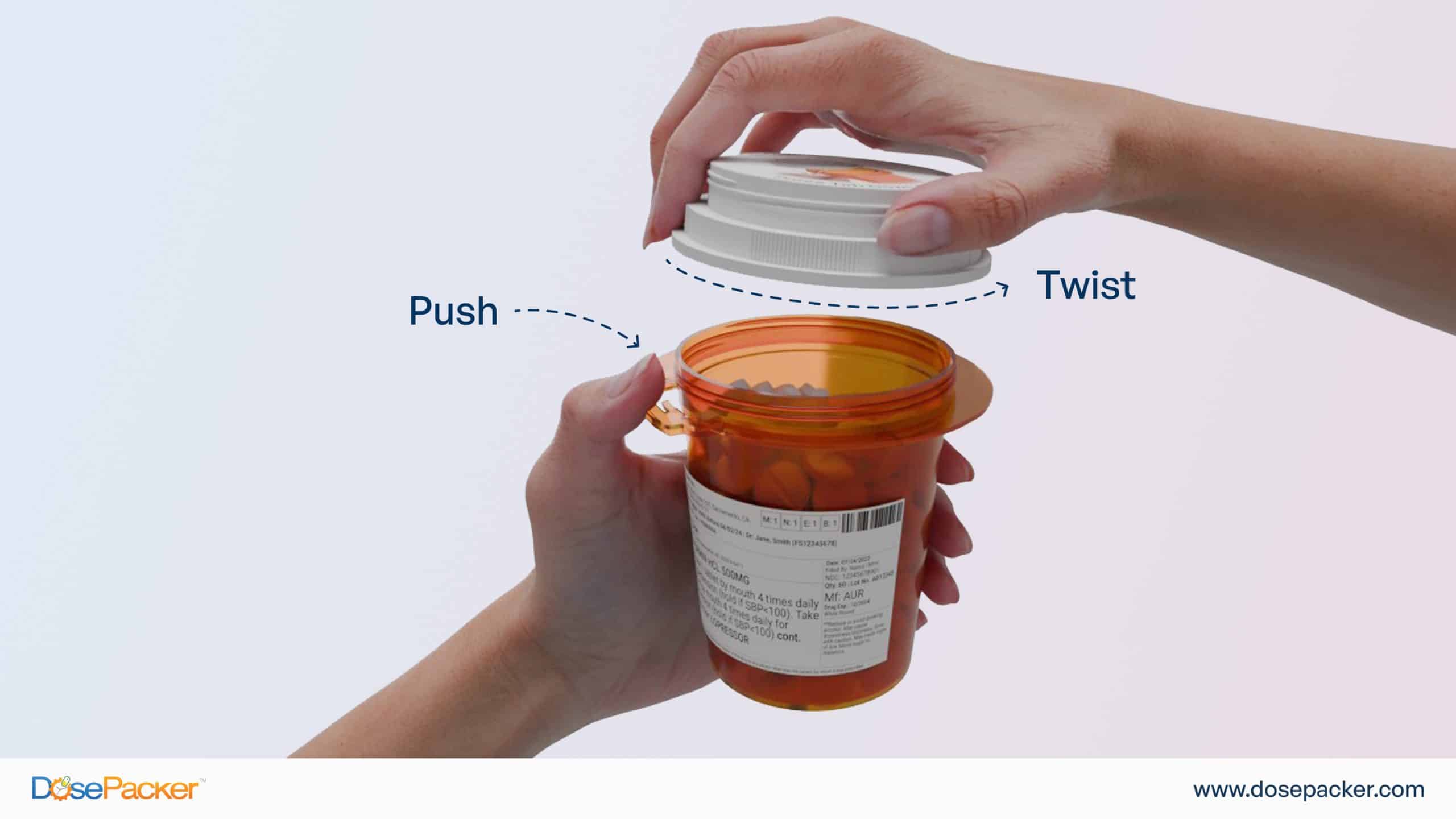 DosePacker’s vial bottles with child-safe locking system