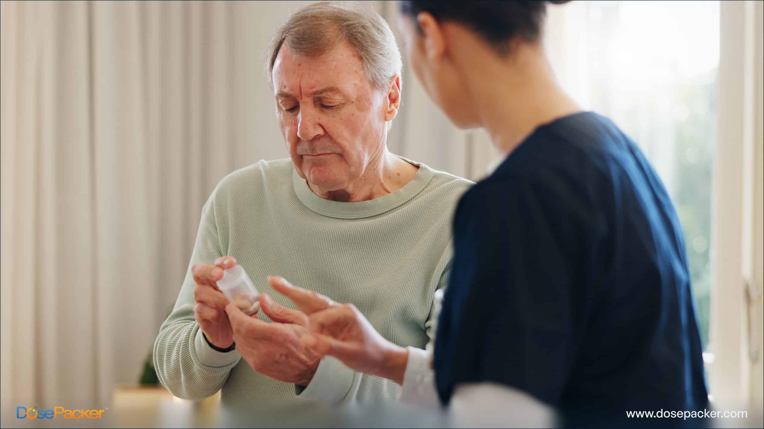 A pharmacist provides instructions to the patient and discusses the potential side effects of the medication. 